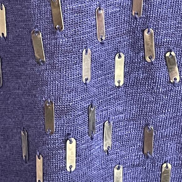Eileen Fisher Royal Blue Short Sleeve Tee 100% Linen Sequin Embellishment Sz MED - Picture 5 of 8